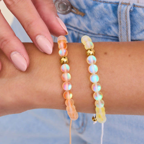 Pfirsich | Gold | Meerjungfrau Glas Makramee Perlen Armband